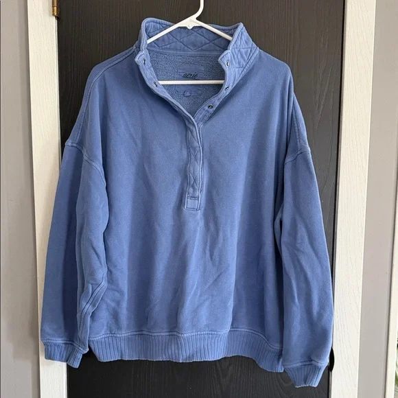 aerie Dusty Blue Quarter-Snap Pullover Sweatshirt - Picture 1 of 3